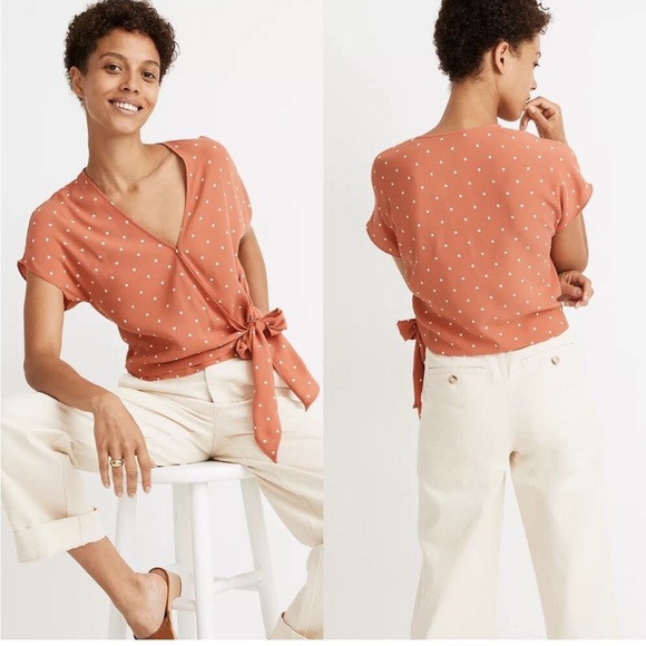 EUC Madewell Coral Dot Wrap Top - M - Picture 1 of 8